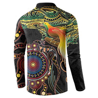 Papua New Guinea and Australia Together Button Sweatshirt Bird of Paradise and Kangaroo Melanesian Aboriginal Motifs - Polynesian Pride