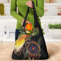 Papua New Guinea and Australia Together Grocery Bag Bird of Paradise and Kangaroo Melanesian Aboriginal Motifs - Polynesian Pride
