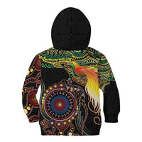Papua New Guinea and Australia Together Kid Hoodie Bird of Paradise and Kangaroo Melanesian Aboriginal Motifs - Polynesian Pride