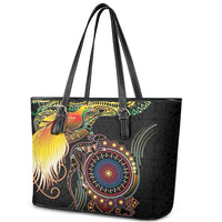 Papua New Guinea and Australia Together Leather Tote Bag Bird of Paradise and Kangaroo Melanesian Aboriginal Motifs - Polynesian Pride