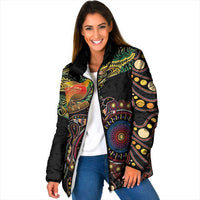 Papua New Guinea and Australia Together Padded Jacket Bird of Paradise and Kangaroo Melanesian Aboriginal Motifs - Polynesian Pride