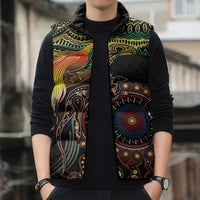 Papua New Guinea and Australia Together Sleeveless Puffer Jacket Bird of Paradise and Kangaroo Melanesian Aboriginal Motifs - Polynesian Pride