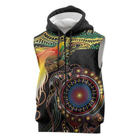 Papua New Guinea and Australia Together Sleeveless Zip Hoodie Bird of Paradise and Kangaroo Melanesian Aboriginal Motifs - Polynesian Pride