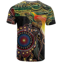 Papua New Guinea and Australia Together T Shirt Bird of Paradise and Kangaroo Melanesian Aboriginal Motifs - Polynesian Pride
