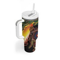 Papua New Guinea and Australia Together Tumbler With Handle Bird of Paradise and Kangaroo Melanesian Aboriginal Motifs - Polynesian Pride