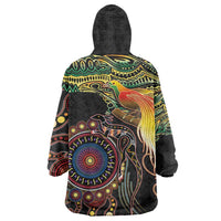 Papua New Guinea and Australia Together Wearable Blanket Hoodie Bird of Paradise and Kangaroo Melanesian Aboriginal Motifs - Polynesian Pride