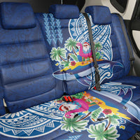 Hawaiian Mele Kalikimaka Back Car Seat Cover Funny Santa on Whale Island with Kakau Tattoos - Polynesian Pride