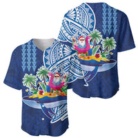 Hawaiian Mele Kalikimaka Baseball Jersey Funny Santa on Whale Island with Kakau Tattoos - Polynesian Pride