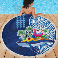 Hawaiian Mele Kalikimaka Beach Blanket Funny Santa on Whale Island with Kakau Tattoos LT03 - Polynesian Pride
