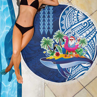 Hawaiian Mele Kalikimaka Beach Blanket Funny Santa on Whale Island with Kakau Tattoos LT03 - Polynesian Pride
