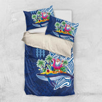 Hawaiian Mele Kalikimaka Bedding Set Funny Santa on Whale Island with Kakau Tattoos - Polynesian Pride