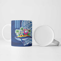 Hawaiian Mele Kalikimaka Ceramic Mug Funny Santa on Whale Island with Kakau Tattoos - Polynesian Pride