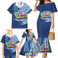 Hawaiian Mele Kalikimaka Family Matching Mermaid Dress and Hawaiian Shirt Funny Santa on Whale Island with Kakau Tattoos - Polynesian Pride