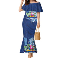 Hawaiian Mele Kalikimaka Family Matching Mermaid Dress and Hawaiian Shirt Funny Santa on Whale Island with Kakau Tattoos - Polynesian Pride