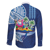 Hawaiian Mele Kalikimaka Family Matching Off The Shoulder Long Sleeve Dress and Hawaiian Shirt Funny Santa on Whale Island with Kakau Tattoos - Polynesian Pride