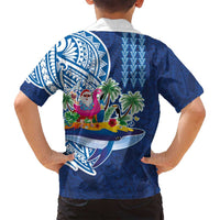 Hawaiian Mele Kalikimaka Family Matching Off Shoulder Maxi Dress and Hawaiian Shirt Funny Santa on Whale Island with Kakau Tattoos - Polynesian Pride