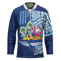 Hawaiian Mele Kalikimaka Hockey Jersey Funny Santa on Whale Island with Kakau Tattoos - Polynesian Pride