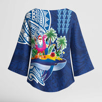 Hawaiian Mele Kalikimaka Kimono Sleeve Blouse Funny Santa on Whale Island with Kakau Tattoos - Polynesian Pride