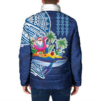 Hawaiian Mele Kalikimaka Padded Jacket Funny Santa on Whale Island with Kakau Tattoos - Polynesian Pride