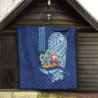 Hawaiian Mele Kalikimaka Quilt Funny Santa on Whale Island with Kakau Tattoos - Polynesian Pride