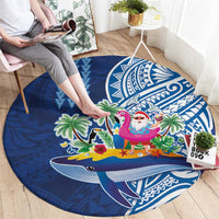 Hawaiian Mele Kalikimaka Round Carpet Funny Santa on Whale Island with Kakau Tattoos - Polynesian Pride