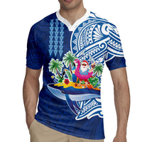 Hawaiian Mele Kalikimaka Rugby Jersey Funny Santa on Whale Island with Kakau Tattoos - Polynesian Pride