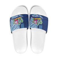 Hawaiian Mele Kalikimaka Slide Sandals Funny Santa on Whale Island with Kakau Tattoos - Polynesian Pride
