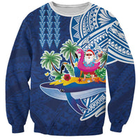 Hawaiian Mele Kalikimaka Sweatshirt Funny Santa on Whale Island with Kakau Tattoos - Polynesian Pride