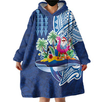 Hawaiian Mele Kalikimaka Wearable Blanket Hoodie Funny Santa on Whale Island with Kakau Tattoos - Polynesian Pride