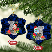 Guam Christmas Ceramic Ornament Santa Gift Latte Stone and Sea Turle Mix Hibiscus Chamorro Blue Style LT03 Snow Flake Blue - Polynesian Pride