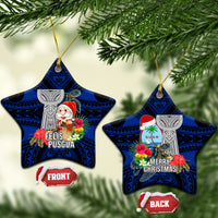 Guam Christmas Ceramic Ornament Santa Gift Latte Stone and Sea Turle Mix Hibiscus Chamorro Blue Style LT03 Star Blue - Polynesian Pride