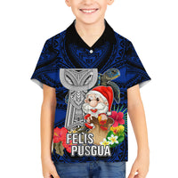 Guam Christmas Hawaiian Shirt Santa Gift Latte Stone and Sea Turle Mix Hibiscus Chamorro Blue Style LT03 - Polynesian Pride