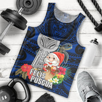 Guam Christmas Men Tank Top Santa Gift Latte Stone and Sea Turle Mix Hibiscus Chamorro Blue Style LT03