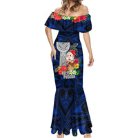 Guam Christmas Mermaid Dress Santa Gift Latte Stone and Sea Turle Mix Hibiscus Chamorro Blue Style LT03