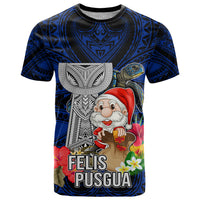 Guam Christmas T Shirt Santa Gift Latte Stone and Sea Turle Mix Hibiscus Chamorro Blue Style LT03