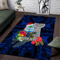 Custom Guam Christmas Area Rug Santa Gift Latte Stone and Sea Turle Mix Hibiscus Chamorro Blue Style LT03