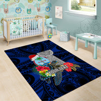 Custom Guam Christmas Area Rug Santa Gift Latte Stone and Sea Turle Mix Hibiscus Chamorro Blue Style LT03
