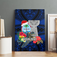 Custom Guam Christmas Canvas Wall Art Santa Gift Latte Stone and Sea Turle Mix Hibiscus Chamorro Blue Style LT03