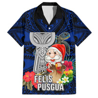 Custom Guam Christmas Hawaiian Shirt Santa Gift Latte Stone and Sea Turle Mix Hibiscus Chamorro Blue Style LT03 Blue - Polynesian Pride