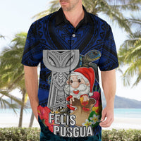 Custom Guam Christmas Hawaiian Shirt Santa Gift Latte Stone and Sea Turle Mix Hibiscus Chamorro Blue Style LT03 - Polynesian Pride