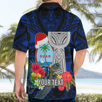 Custom Guam Christmas Hawaiian Shirt Santa Gift Latte Stone and Sea Turle Mix Hibiscus Chamorro Blue Style LT03 - Polynesian Pride