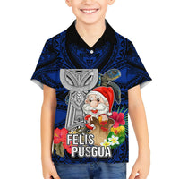 Custom Guam Christmas Hawaiian Shirt Santa Gift Latte Stone and Sea Turle Mix Hibiscus Chamorro Blue Style LT03 - Polynesian Pride