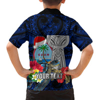Custom Guam Christmas Hawaiian Shirt Santa Gift Latte Stone and Sea Turle Mix Hibiscus Chamorro Blue Style LT03 - Polynesian Pride