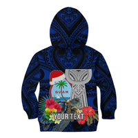 Custom Guam Christmas Kid Hoodie Santa Gift Latte Stone and Sea Turle Mix Hibiscus Chamorro Blue Style LT03