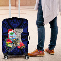 Custom Guam Christmas Luggage Cover Santa Gift Latte Stone and Sea Turle Mix Hibiscus Chamorro Blue Style LT03