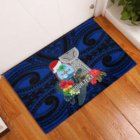 Custom Guam Christmas Rubber Doormat Santa Gift Latte Stone and Sea Turle Mix Hibiscus Chamorro Blue Style LT03