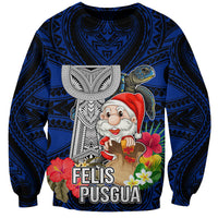 Custom Guam Christmas Sweatshirt Santa Gift Latte Stone and Sea Turle Mix Hibiscus Chamorro Blue Style LT03