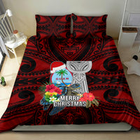 Guam Christmas Bedding Set Santa Gift Latte Stone and Sea Turle Mix Hibiscus Chamorro Red Style LT03