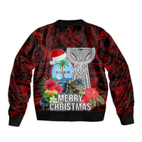 Guam Christmas Bomber Jacket Santa Gift Latte Stone and Sea Turle Mix Hibiscus Chamorro Red Style LT03