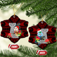 Guam Christmas Ceramic Ornament Santa Gift Latte Stone and Sea Turle Mix Hibiscus Chamorro Red Style LT03 Snow Flake Red - Polynesian Pride